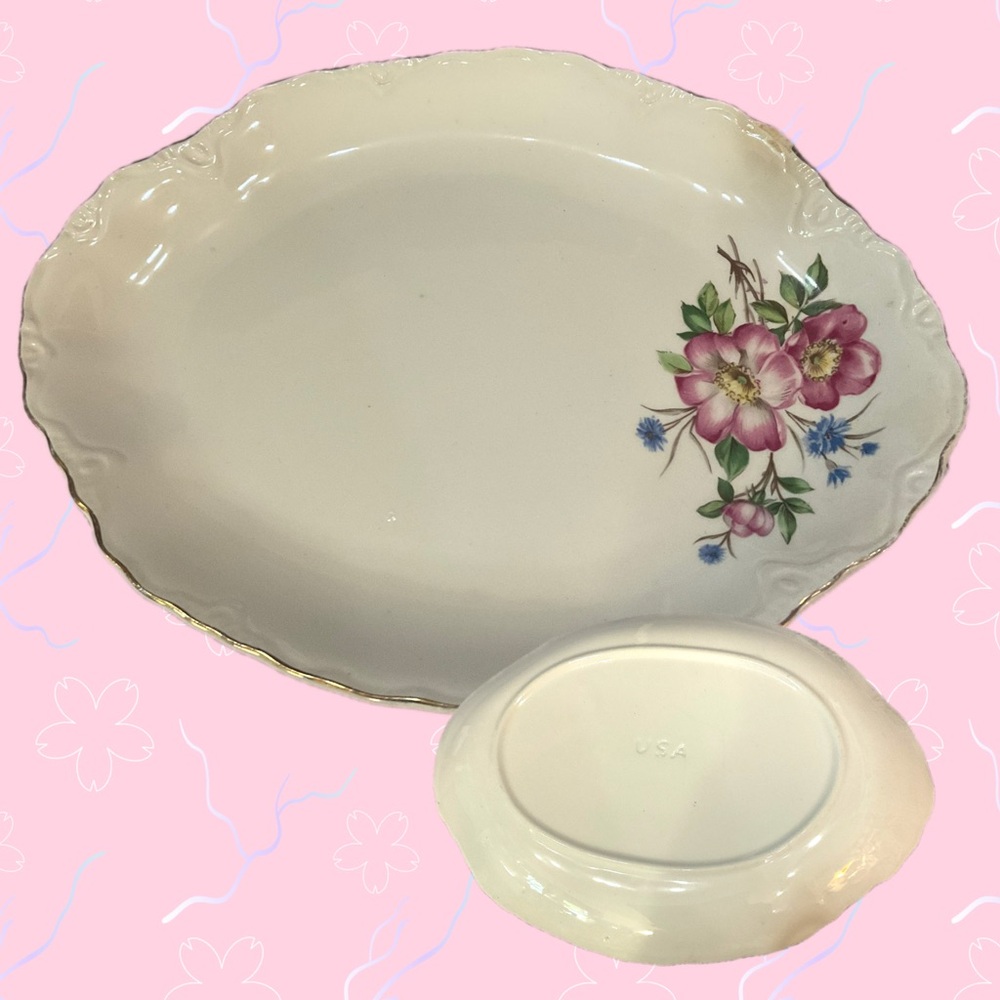 Vintage Floral Porcelain Small Serving Platter